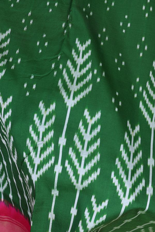 Pochampally Silk Saree In Leaf Green With Tree Design