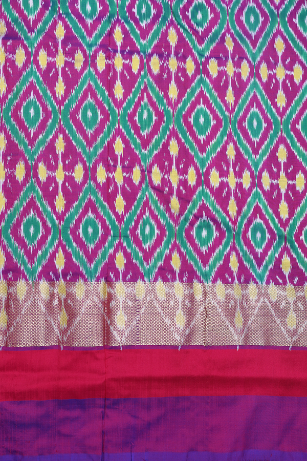 Pochampally Silk Saree In Lemon Yellow With Contrast Border