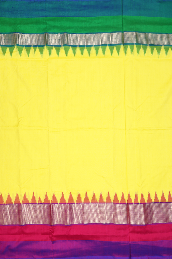 Pochampally Silk Saree In Lemon Yellow With Contrast Border