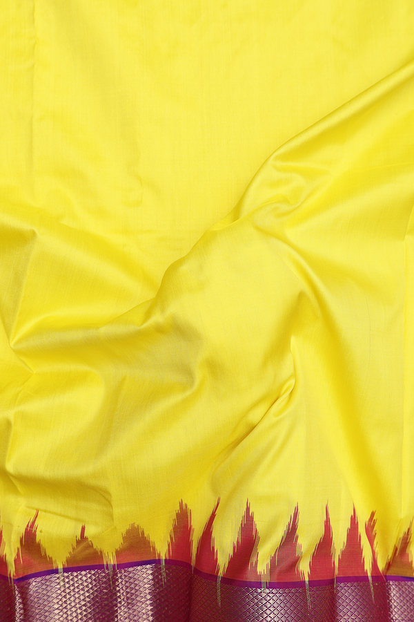 Pochampally Silk Saree In Lemon Yellow With Contrast Border