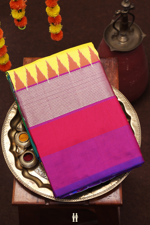 Pochampally Silk Saree In Lemon Yellow With Contrast Border
