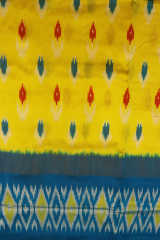 Pochampally Silk Saree In Lemon Yellow With Ikat Buttas
