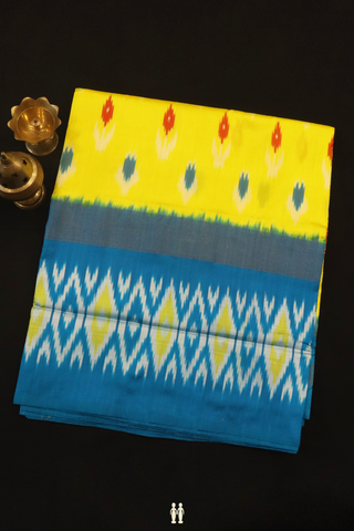 Pochampally Silk Saree In Lemon Yellow With Ikat Buttas