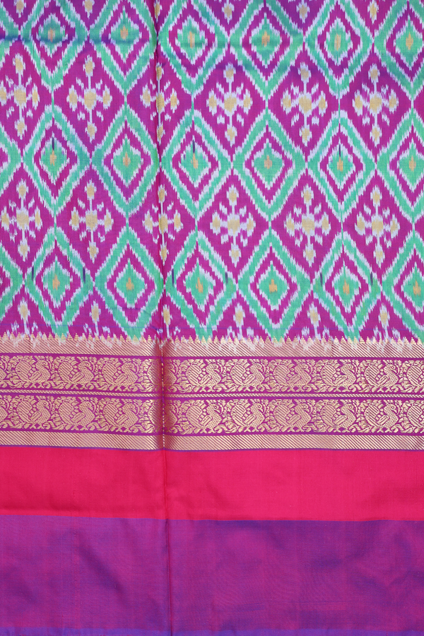 Pochampally Silk Saree In Lime Green With Ganga Jamuna Border