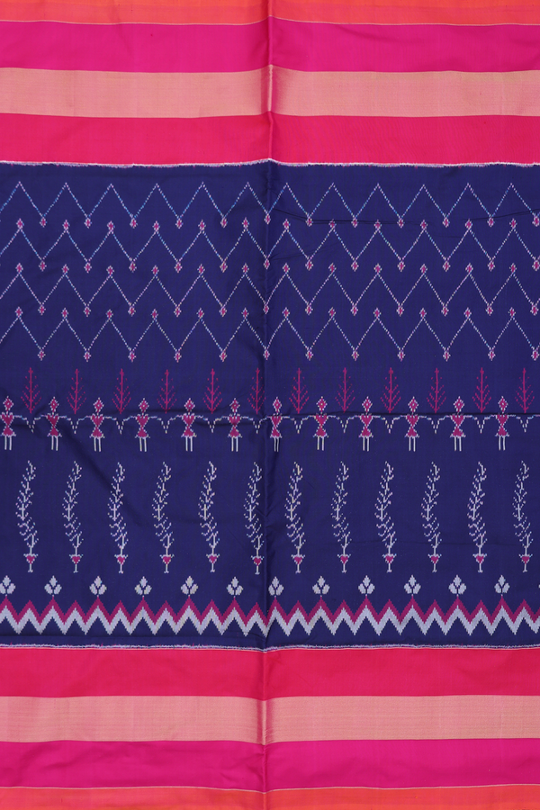 Pochampally Silk Saree In Navy Blue With Allover Design