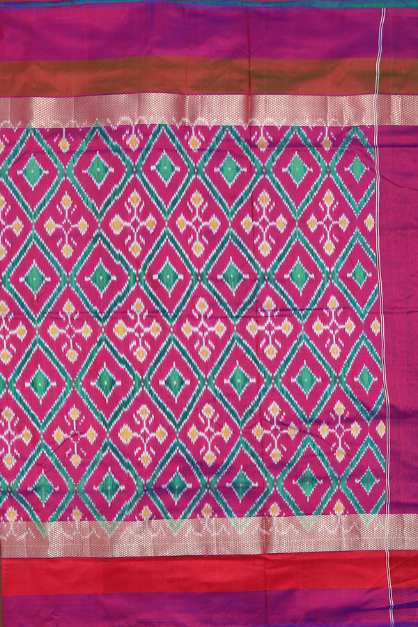Pochampally Silk Saree In Navy Blue With Contrast Border