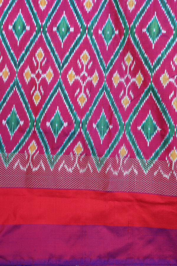 Pochampally Silk Saree In Navy Blue With Contrast Border