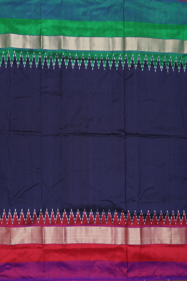 Pochampally Silk Saree In Navy Blue With Contrast Border