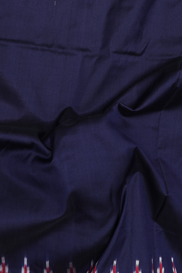 Pochampally Silk Saree In Navy Blue With Contrast Border