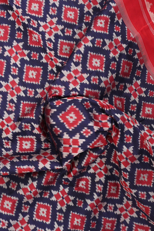Pochampally Silk Saree In Navy Blue With Diamond Design