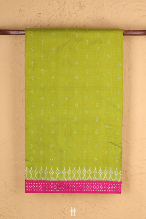 Pochampally Silk Saree In Olive Green With Printed Buttis