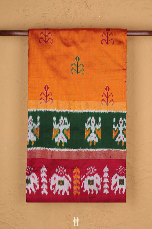 Pochampally Silk Saree In Orange With Allover Design