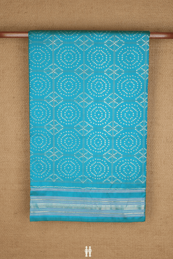 Pochampally Silk Saree In Peacock Blue With Allover Design