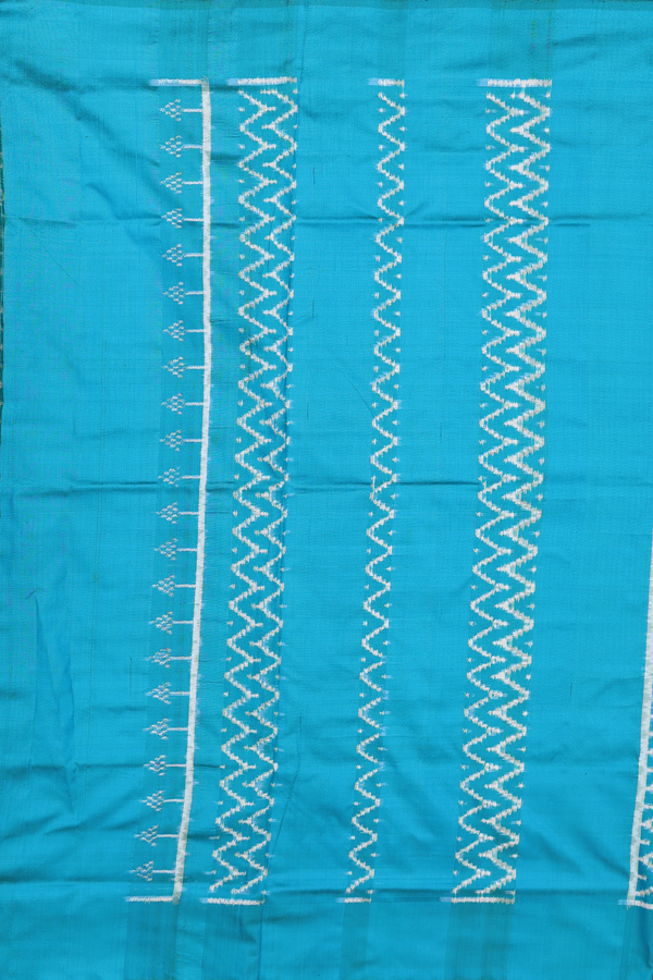 Pochampally Silk Saree In Peacock Blue With Chevron Design