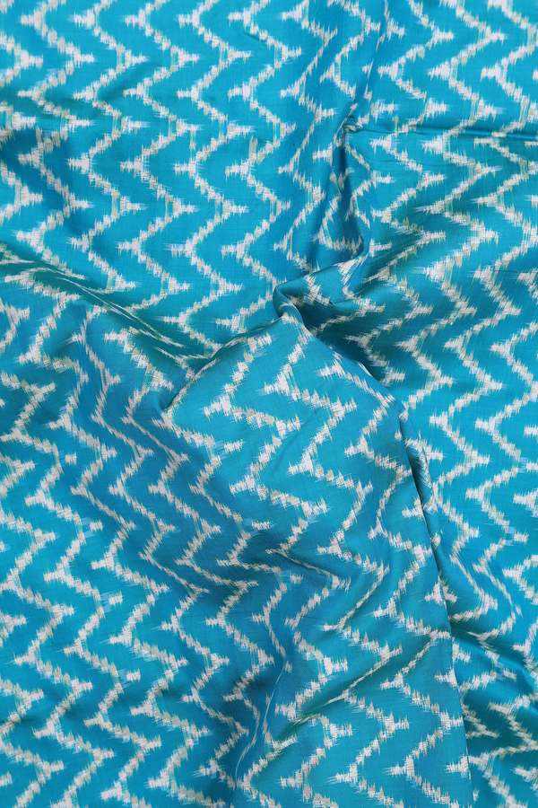 Pochampally Silk Saree In Peacock Blue With Chevron Design