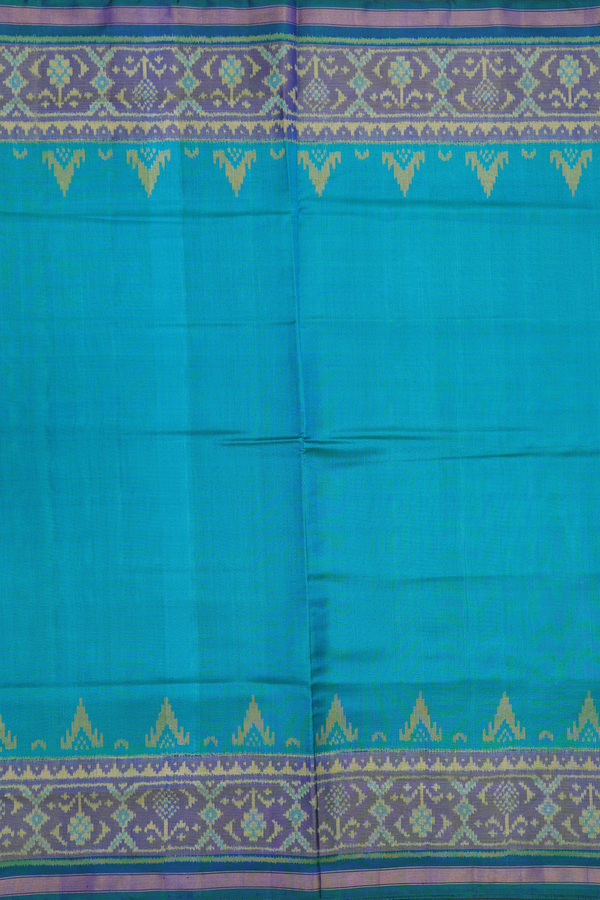 Pochampally Silk Saree In Peacock Green With Contrast Border