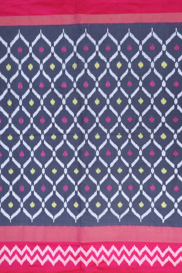 Pochampally Silk Saree In Pigeon Blue With Ogee Design