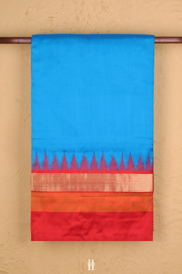 Pochampally Silk Saree In Plain Blue With Contrast Border