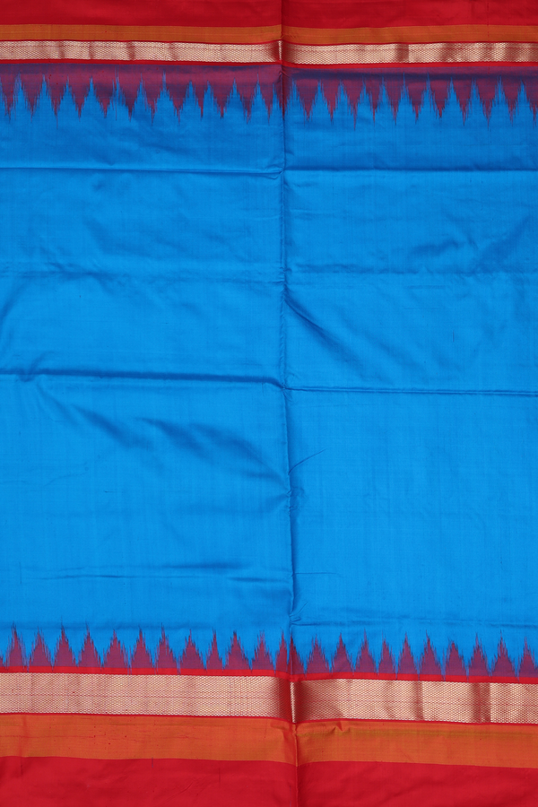 Pochampally Silk Saree In Plain Blue With Contrast Border
