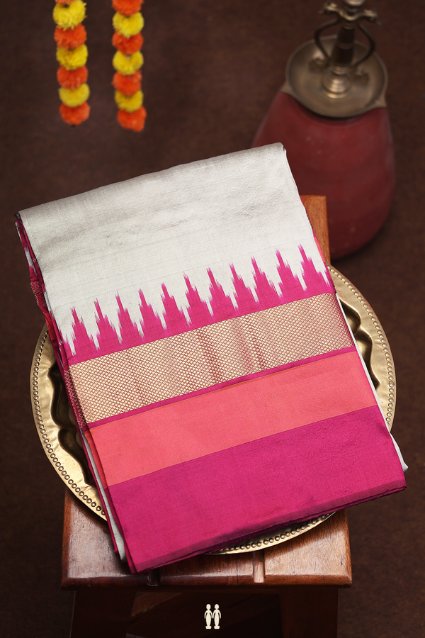 Pochampally Silk Saree In Plain Grey With Contrast Border