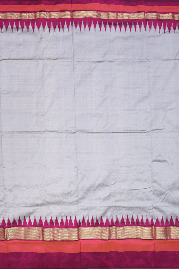 Pochampally Silk Saree In Plain Grey With Contrast Border