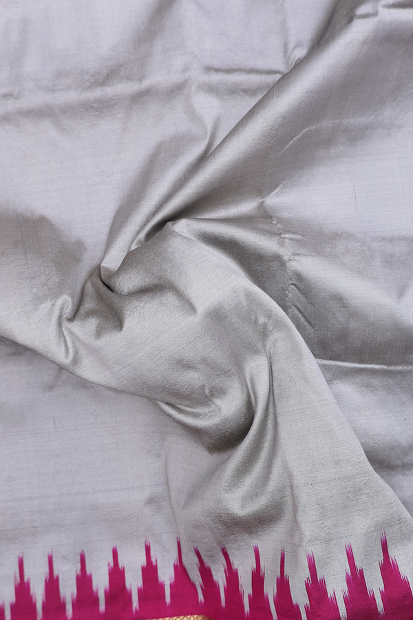 Pochampally Silk Saree In Plain Grey With Contrast Border