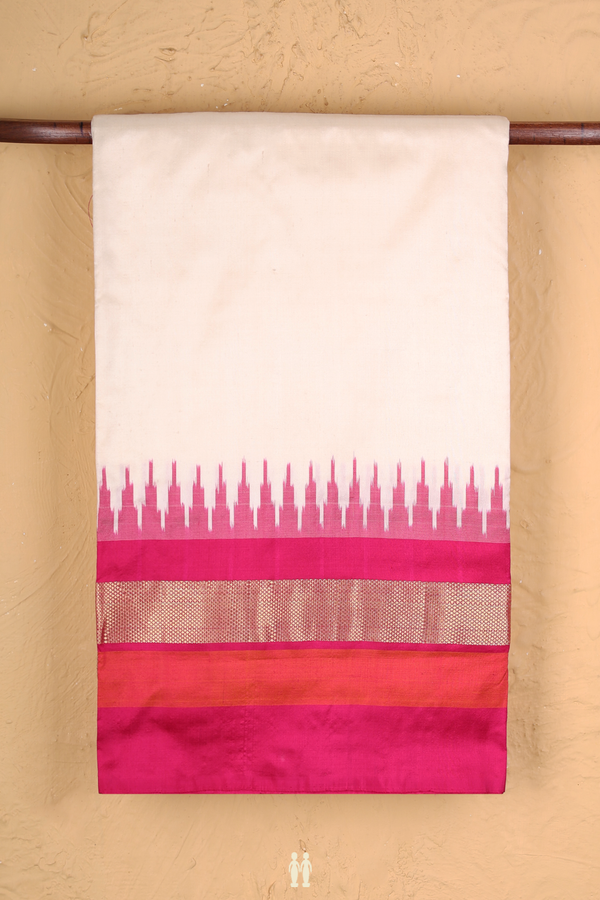 Pochampally Silk Saree In Plain Ivory With Contrast Border