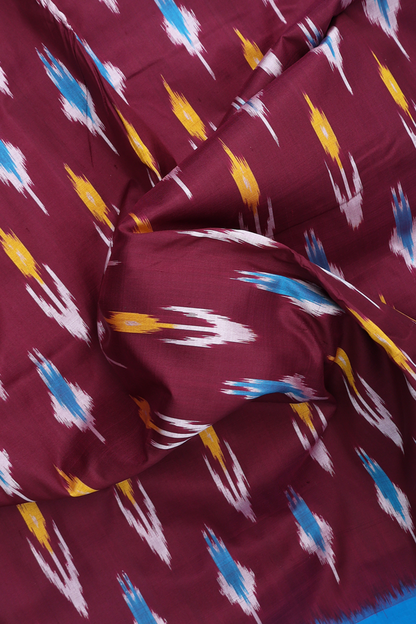 Pochampally Silk Saree In Plum Brown With Ikat Motifs