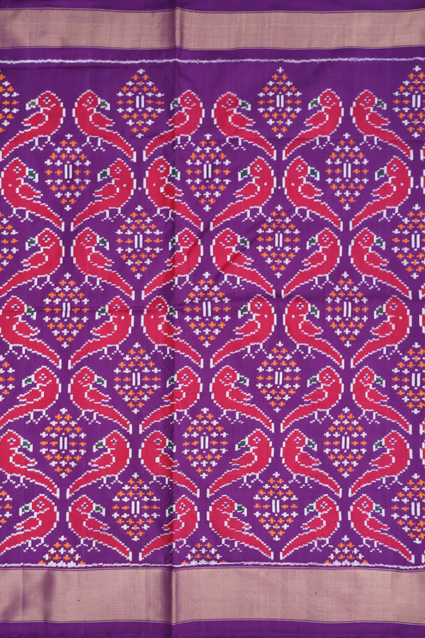 Pochampally Silk Saree In Purple With Parrot Design