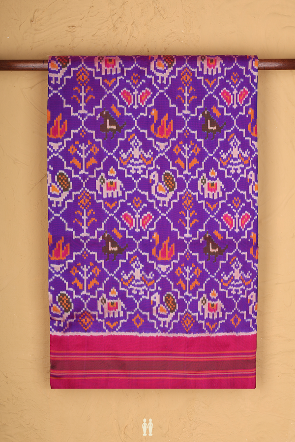 Pochampally Silk Saree In Purple With Peacock Elephant Design