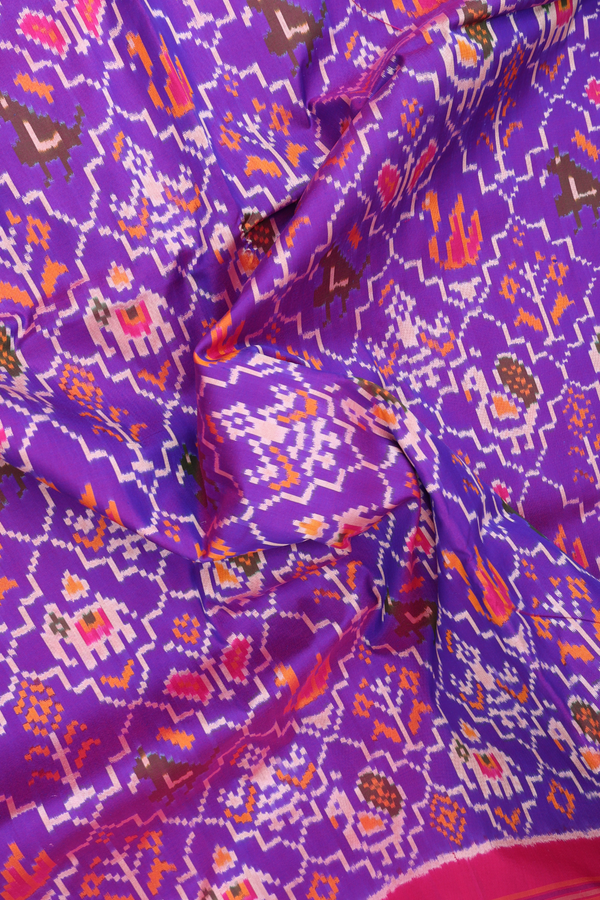 Pochampally Silk Saree In Purple With Peacock Elephant Design