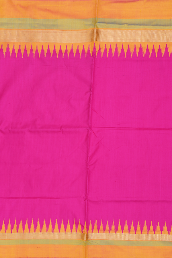 Pochampally Silk Saree In Rani Pink With Contrast Border