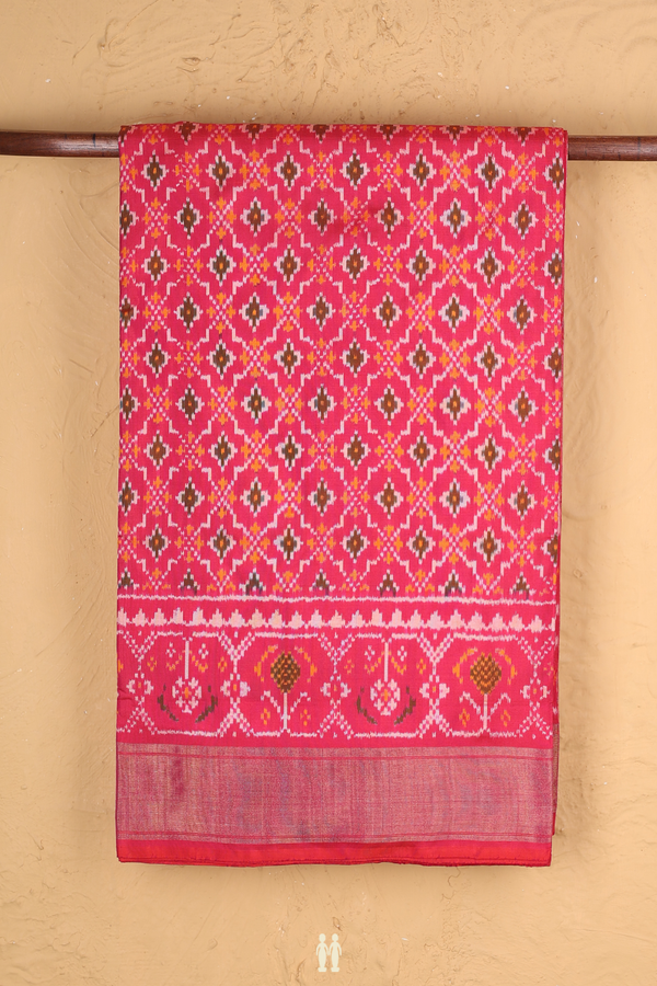 Pochampally Silk Saree In Rani Pink With Ikat  Design