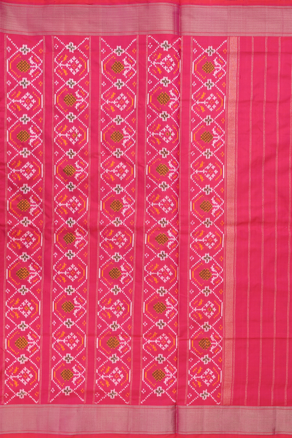 Pochampally Silk Saree In Rani Pink With Ikat  Design