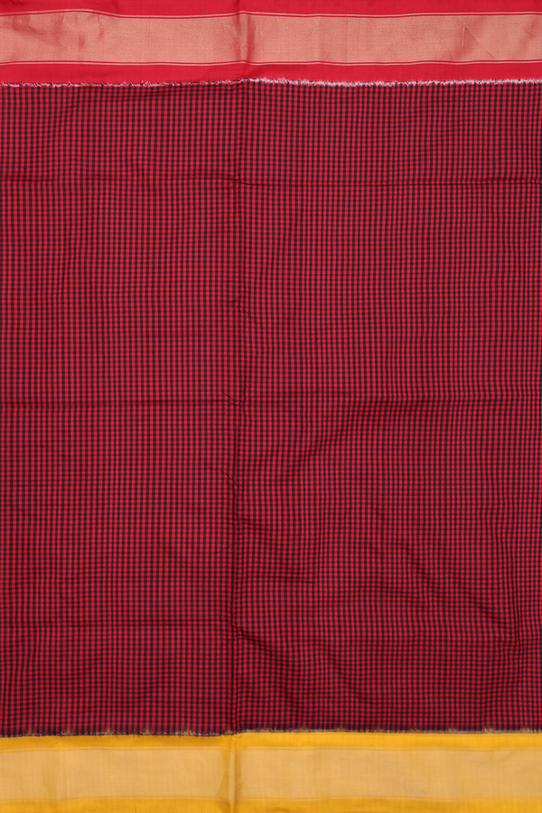 Pochampally Silk Saree In Red And Black With Checks Design