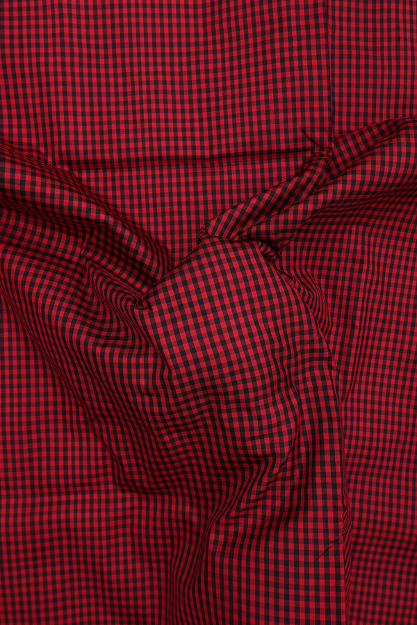 Pochampally Silk Saree In Red And Black With Checks Design