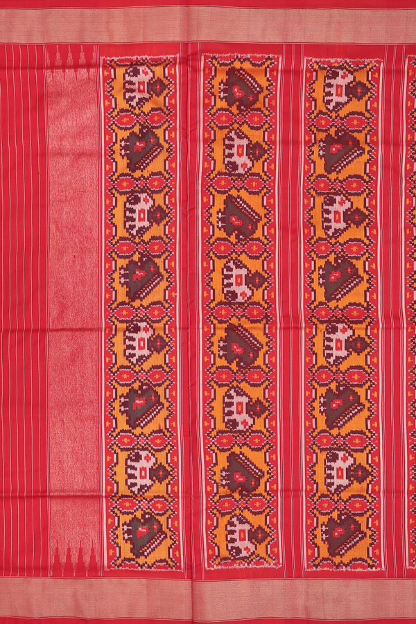 Pochampally Silk Saree In Red And Black With Checks Design