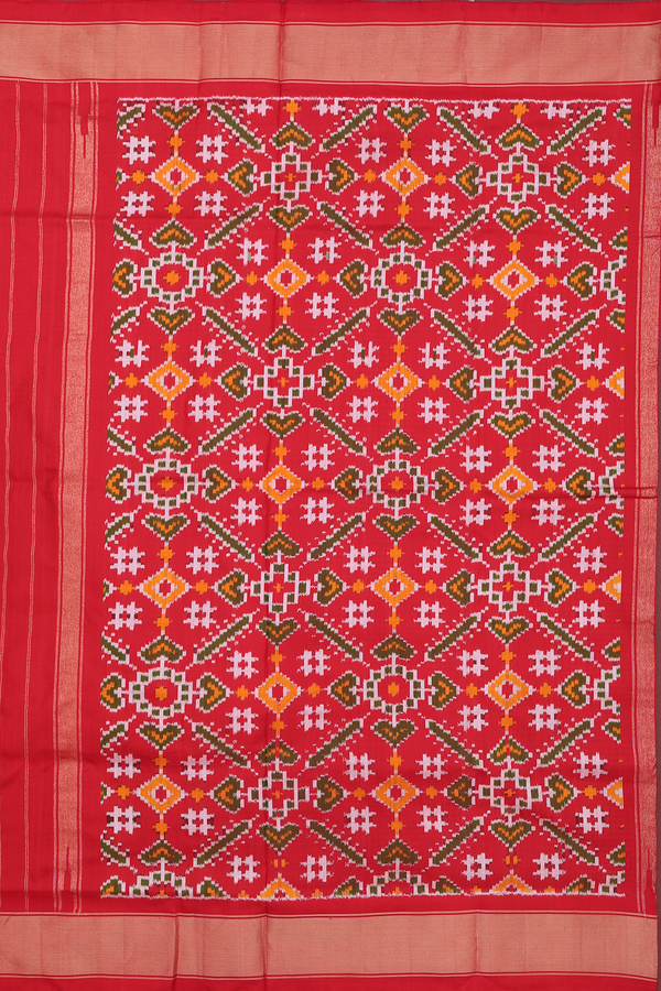 Pochampally Silk Saree In Red And Black With Checks Design