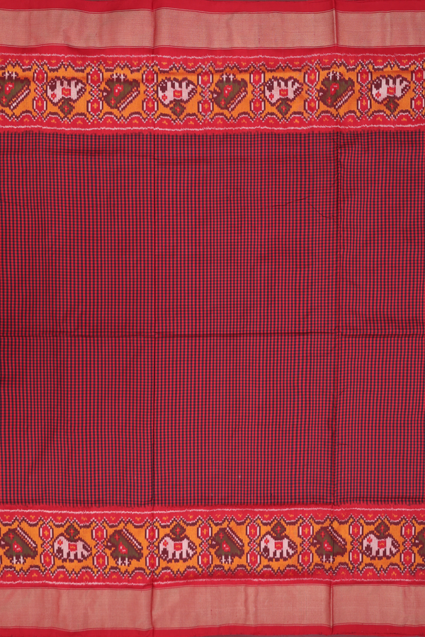 Pochampally Silk Saree In Red And Black With Checks Design