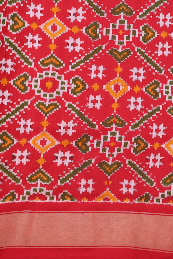 Pochampally Silk Saree In Red And Black With Checks Design