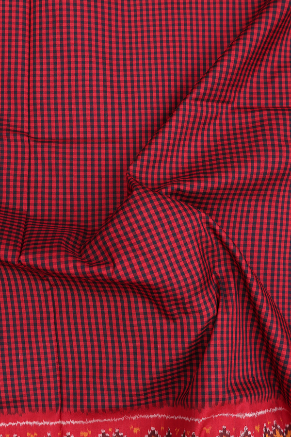 Pochampally Silk Saree In Red And Black With Checks Design