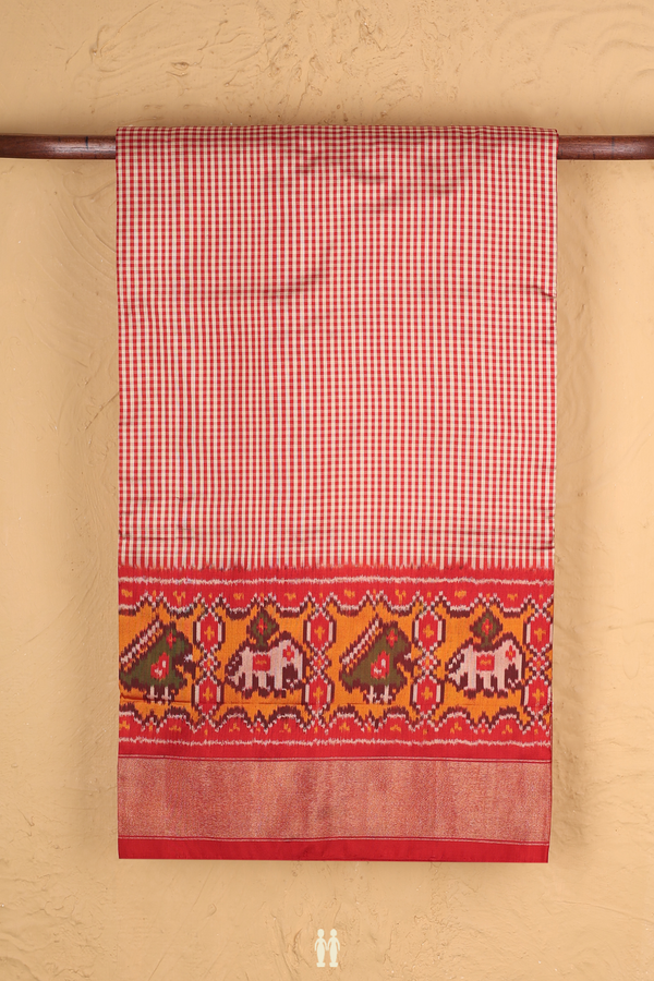 Pochampally Silk Saree In Red And White With Checks Design