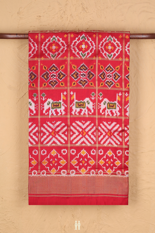 Pochampally Silk Saree In Red With Checks Design