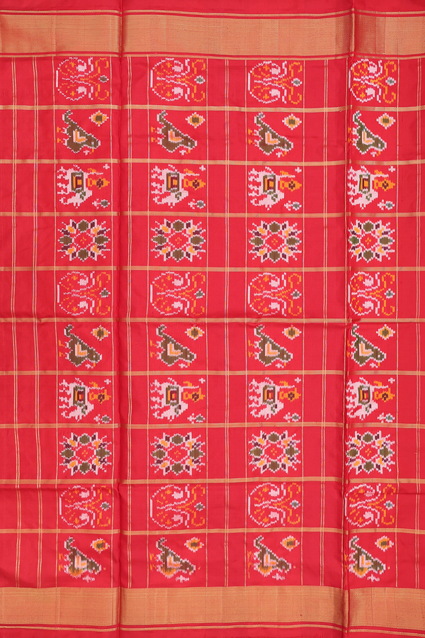 Pochampally Silk Saree In Red With Checks Design