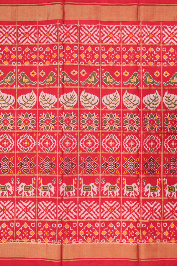 Pochampally Silk Saree In Red With Checks Design