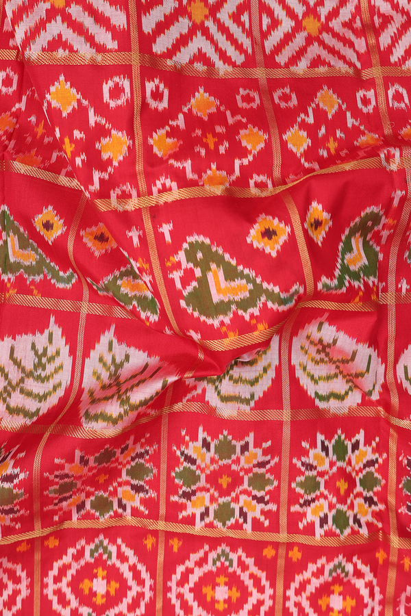 Pochampally Silk Saree In Red With Checks Design