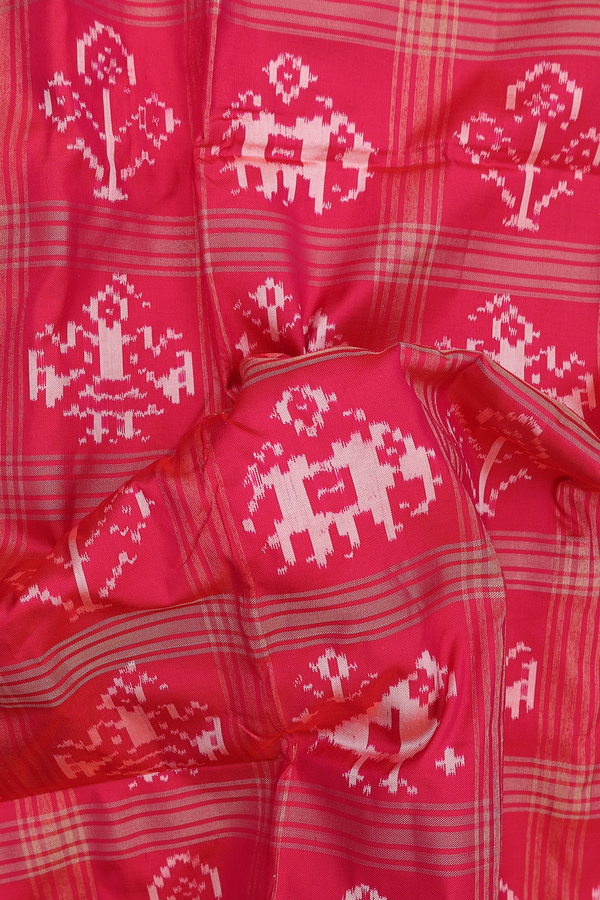 Pochampally Silk Saree In Rose Red With Checks Design