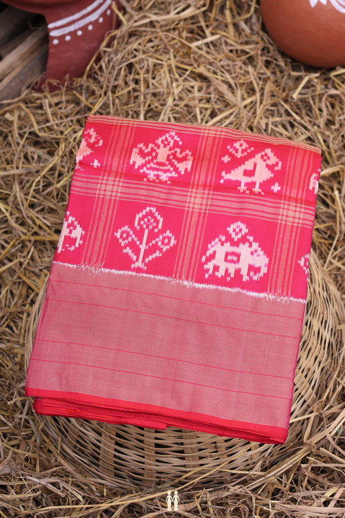 Pochampally Silk Saree In Rose Red With Checks Design