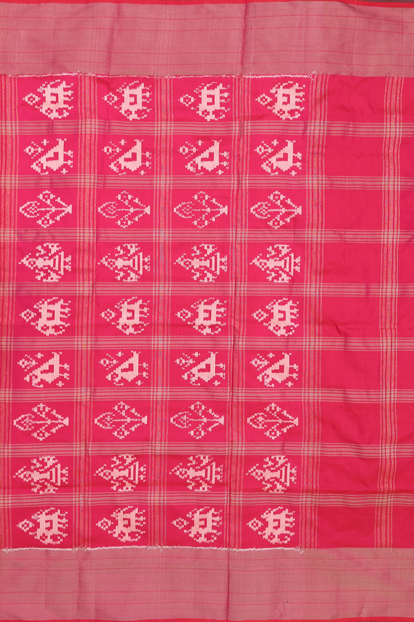 Pochampally Silk Saree In Rose Red With Checks Design