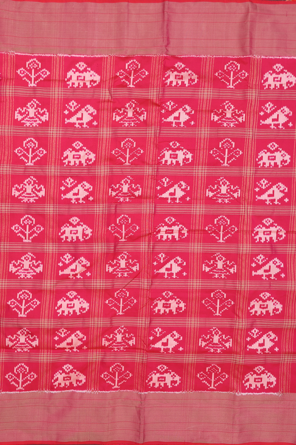 Pochampally Silk Saree In Rose Red With Checks Design